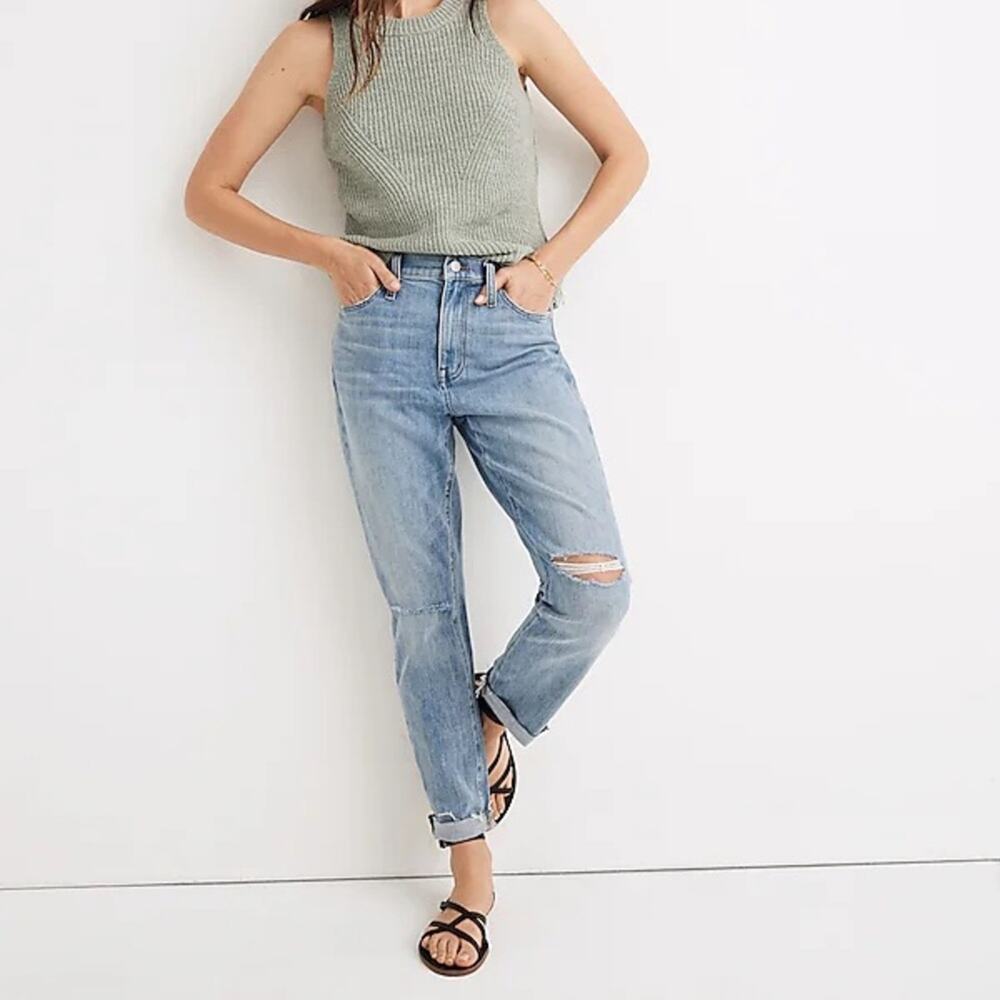 Madewell | Women’s The High-Rise Slim Crop Boyjean Elkhart Wash Distressed Light - Picture 1 of 11